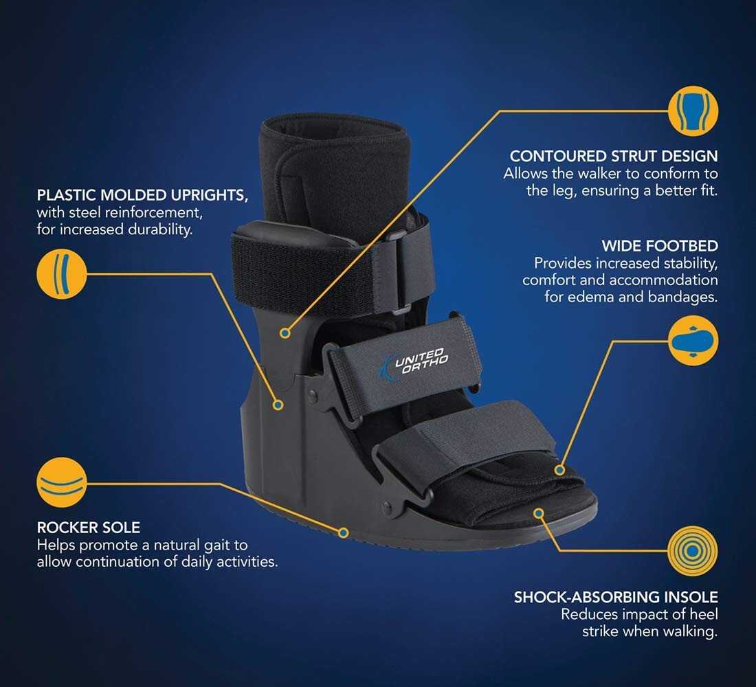 United Ortho USA14013 Short Cam Walker Fracture Boot, Small, Black