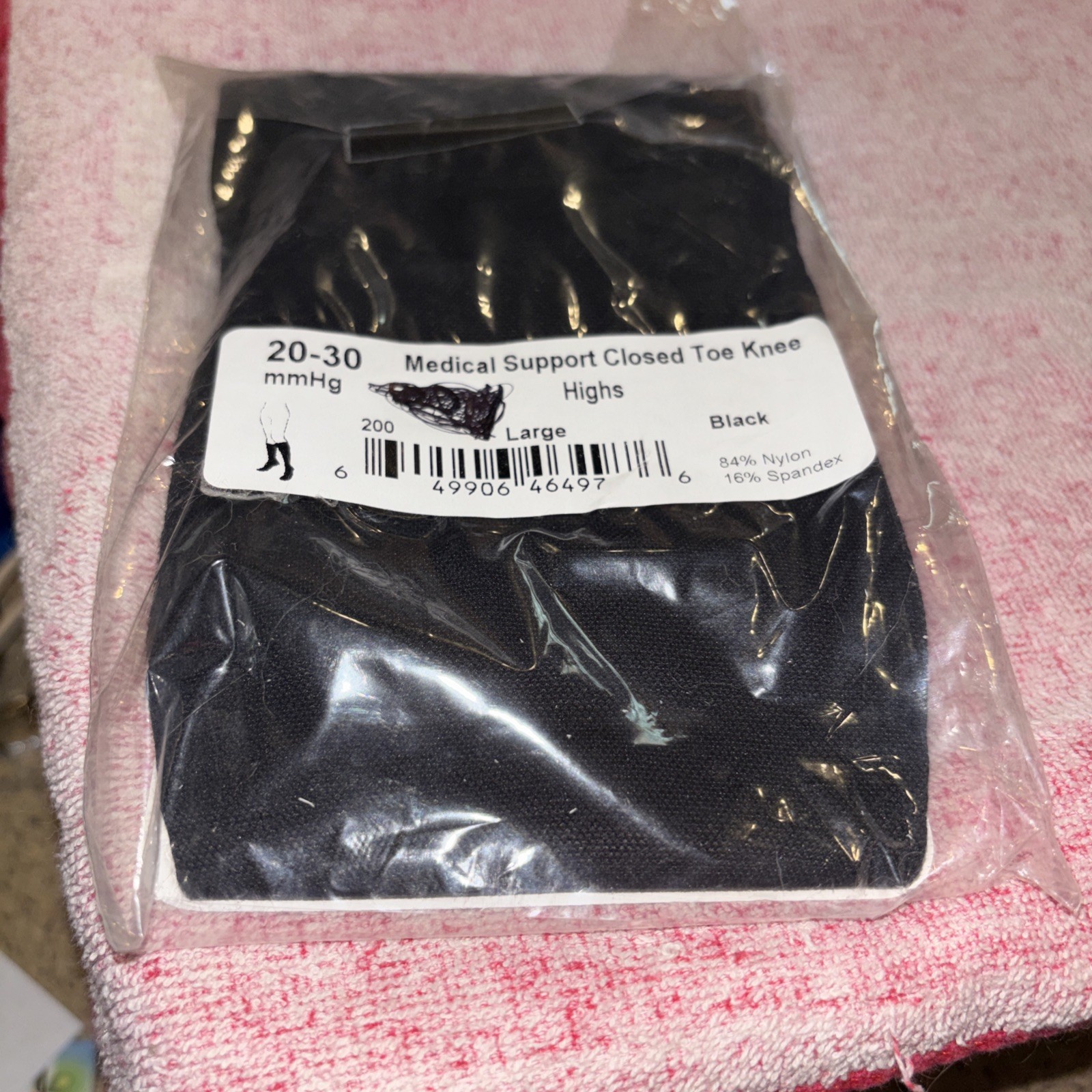 Ames Walker Medical Support Closed Toe Knee High Large Black 20-30mm Comp. Hose