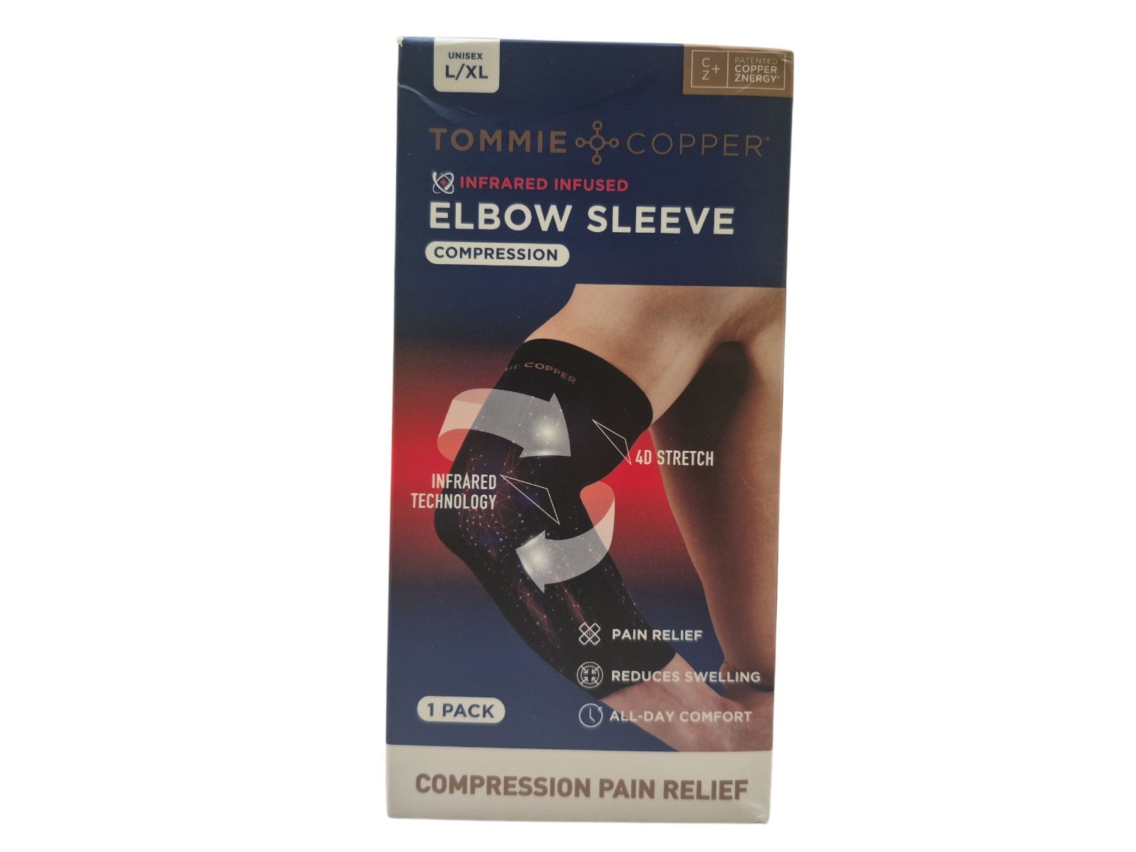 Tommie Copper Infrared Compression Pain Relief Elbow Sleeve Unisex Black L/XL