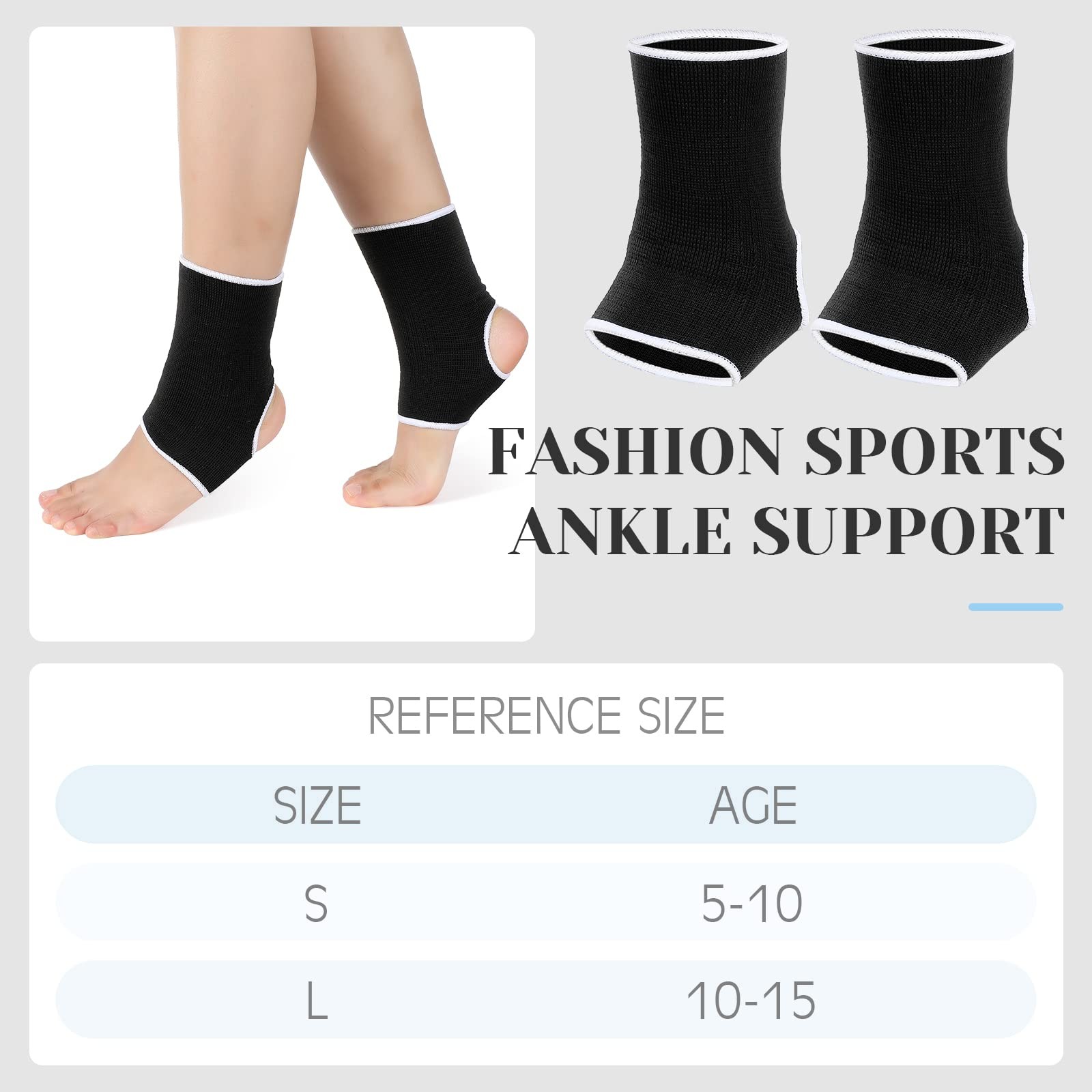 Kids Elastic Compression Ankle Support Brace Knitted Sleeve Sock Black 2 Pairs