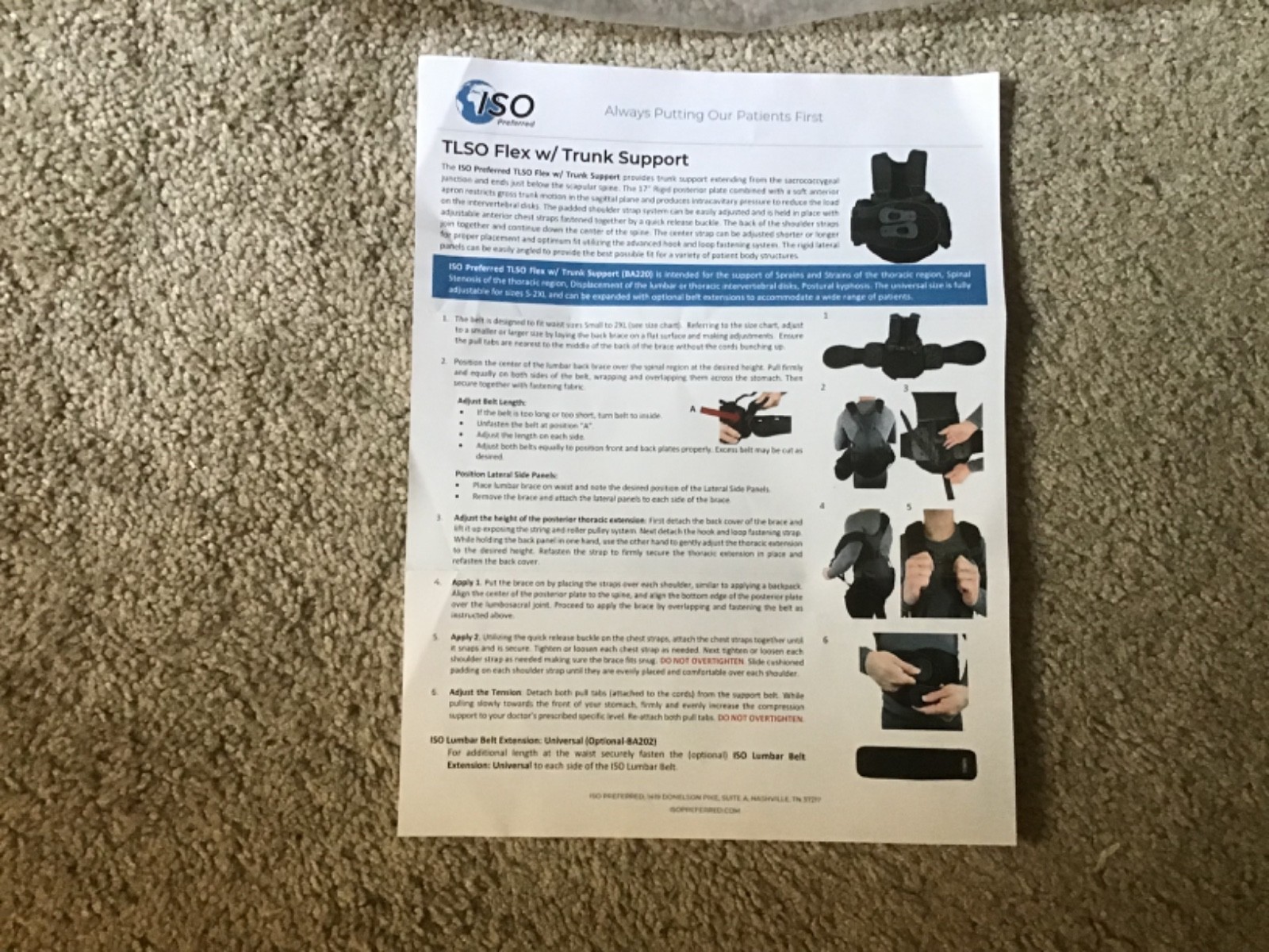 ISO Preferred TLSO Flex with Trunk Support Back Brace ISO-BA220 Universal Size