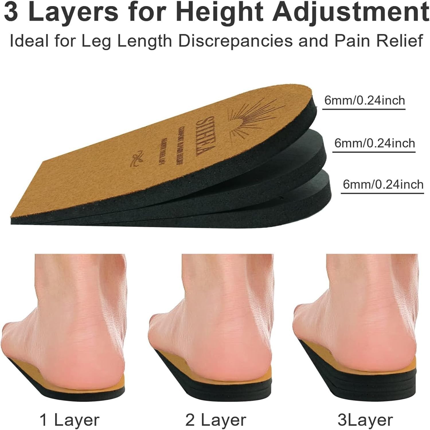 Adjustable Heel Lifts for Shoes – 1/4″ Height Increase Insoles for Pain Relief,
