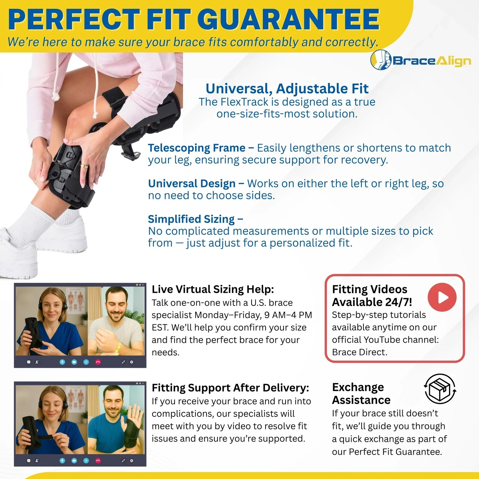 Brace Align FlexTrack ROM Telescoping Hinged Knee Brace – Adjustable Support NEW