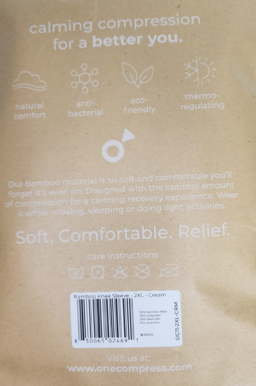 OneCompress Bamboo Premium Compression Leg Sleeve Cream Size 2XL NEW Sealed