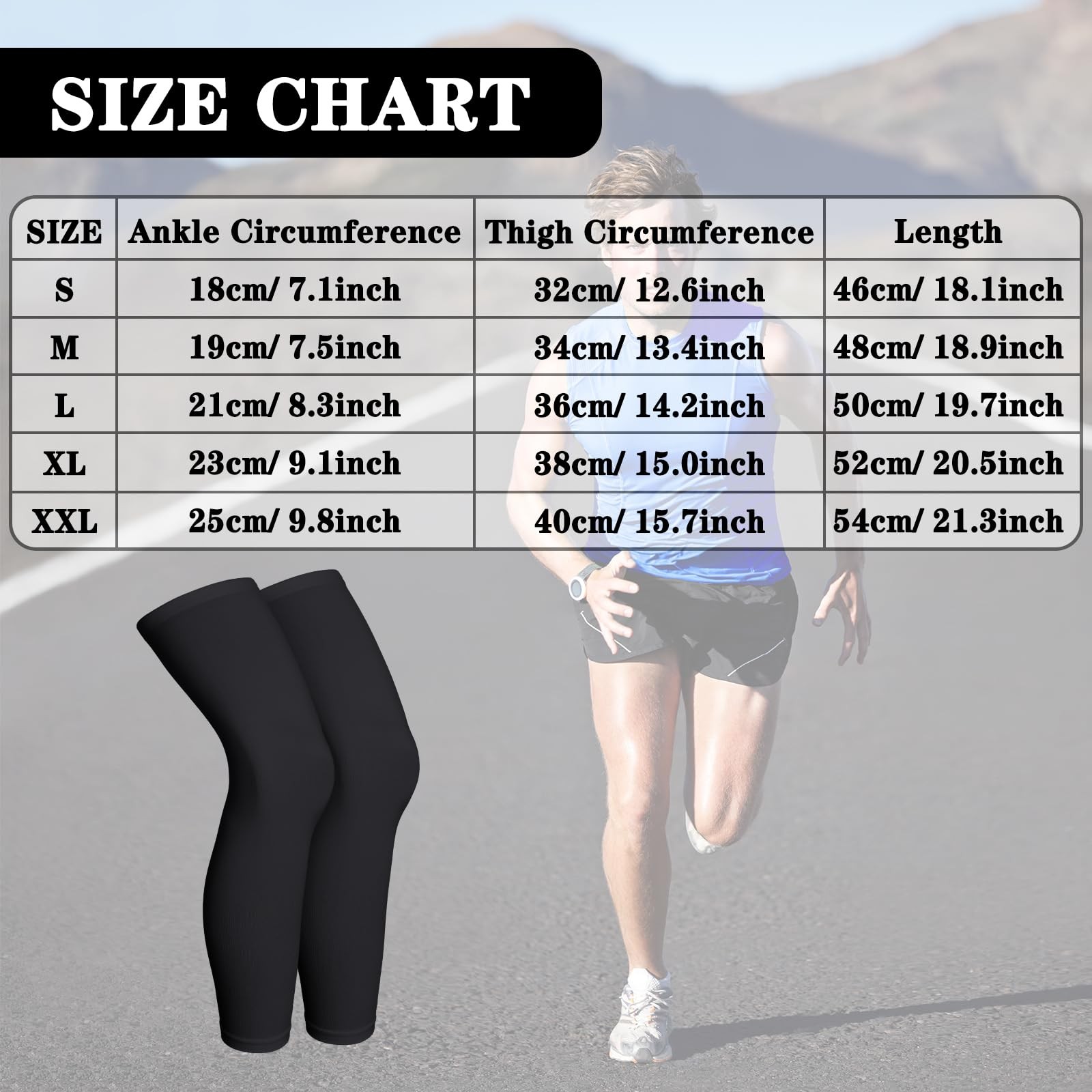 2 Pairs Full Length Compression Leg Sleeves for Men Women Sports Cycling Running