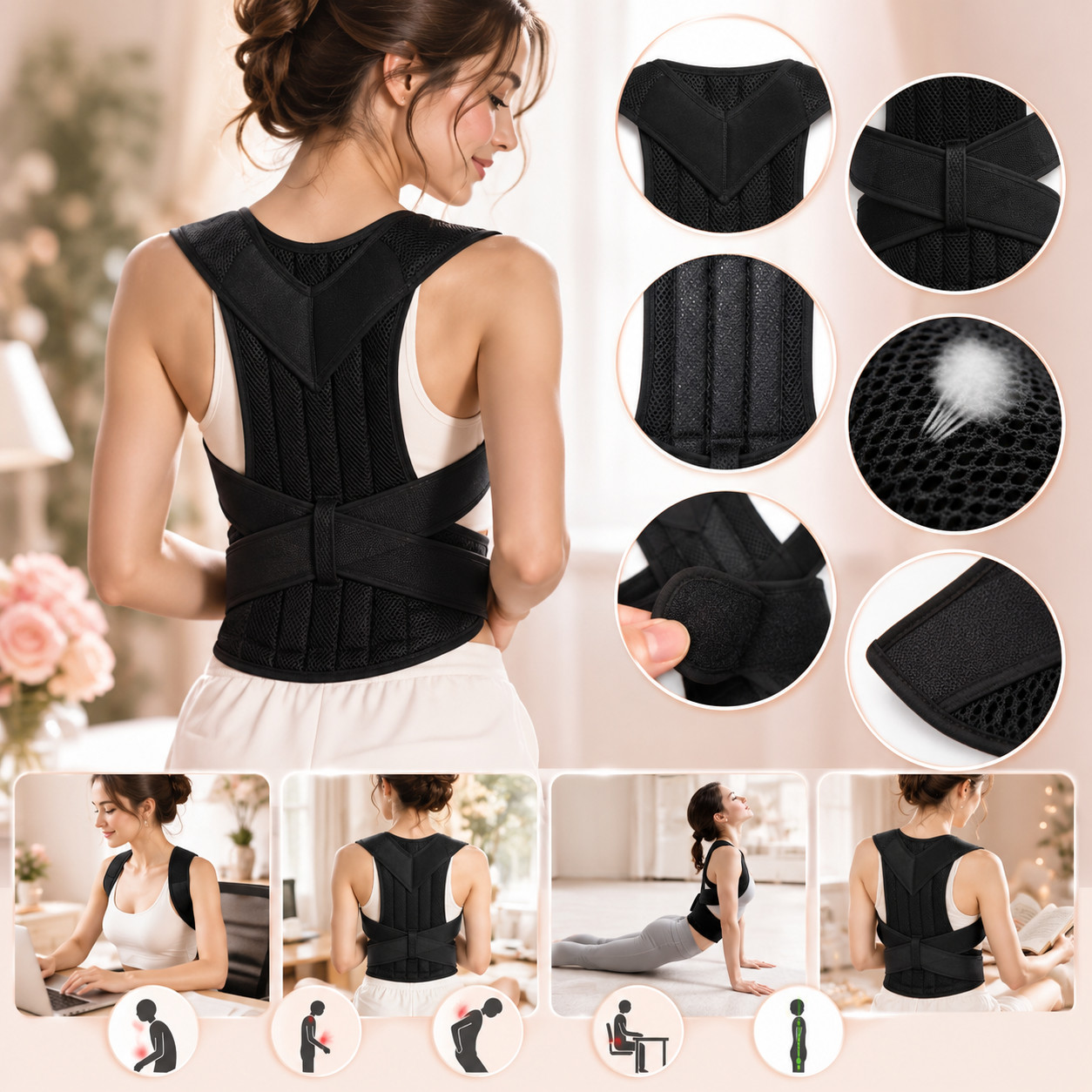 Adjustable Posture Corrector Low Back Support Shoulder Brace Belt for Men Women