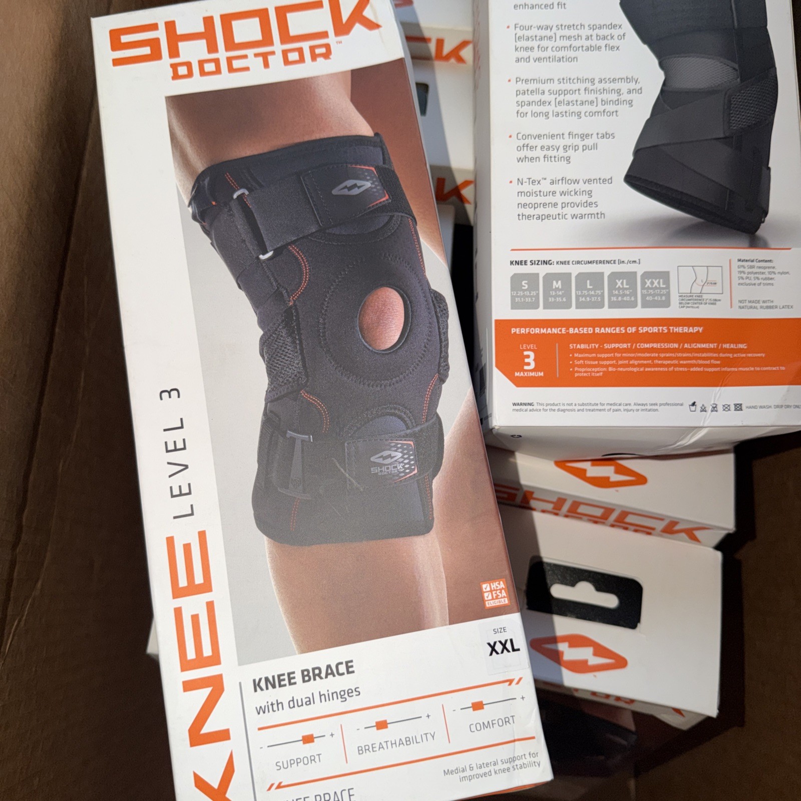Shock Doctor Level 3, Dual Wrap Knee Brace with Hinges, size 2xL 15.75”-17.25”