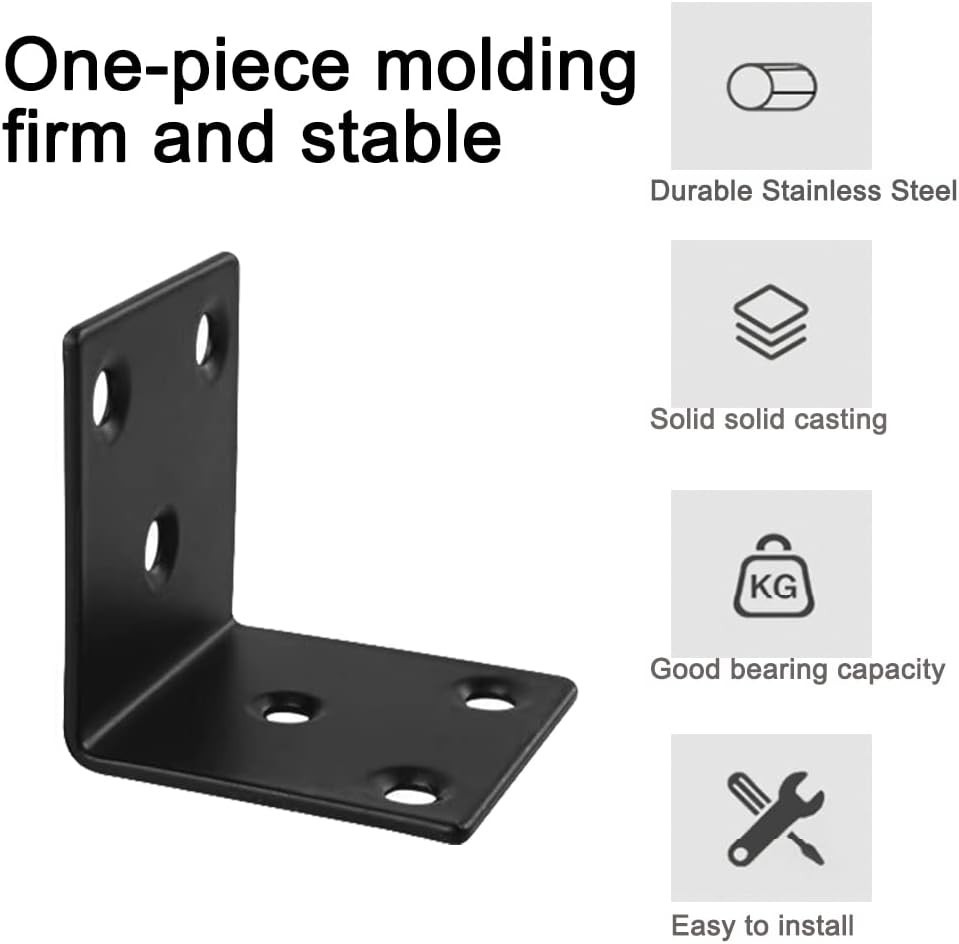 20 Large 2×2 Inch Corner Braces – Black Coated Stainless Steel for DIY Projects