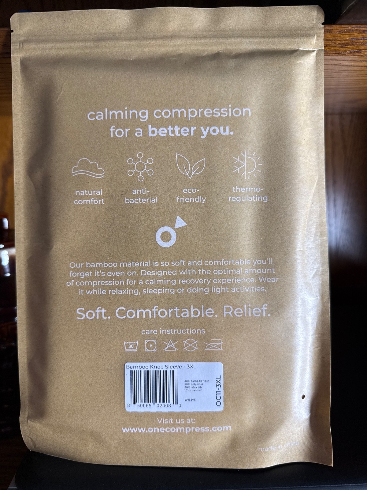 One Compress Premium natural healing Bamboo compression knee sleeve (3xl gray)