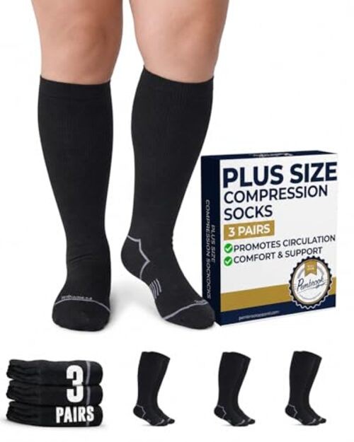 Plus Size Compression Socks Wide Calf – 3 Pairs, 20-30mmHg Extra Wide Calf