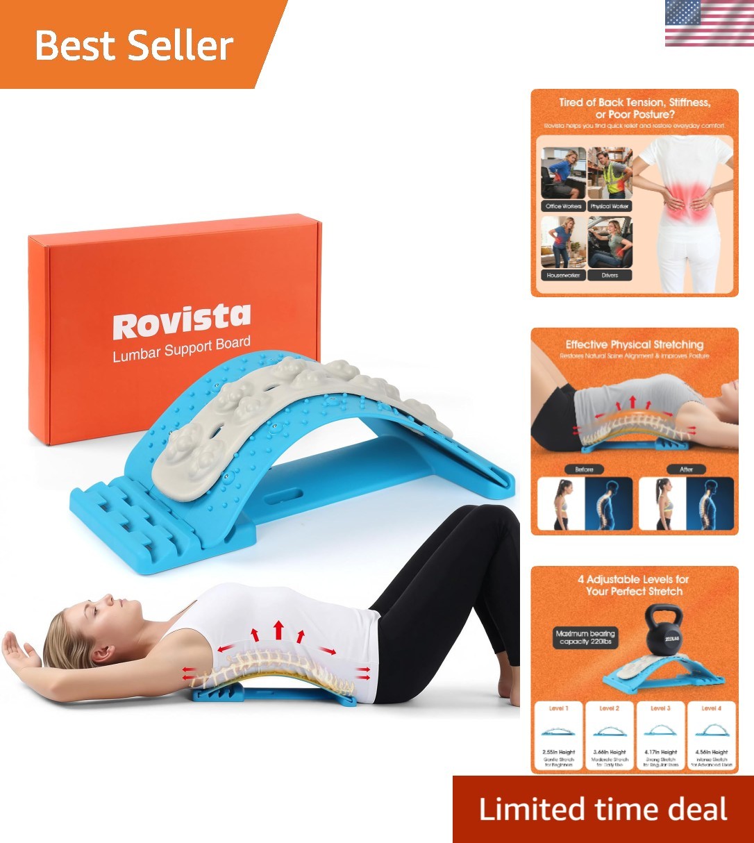 Back Stretcher for Lower Back Pain Relief – 4-Level Adjustable Lumbar Support…