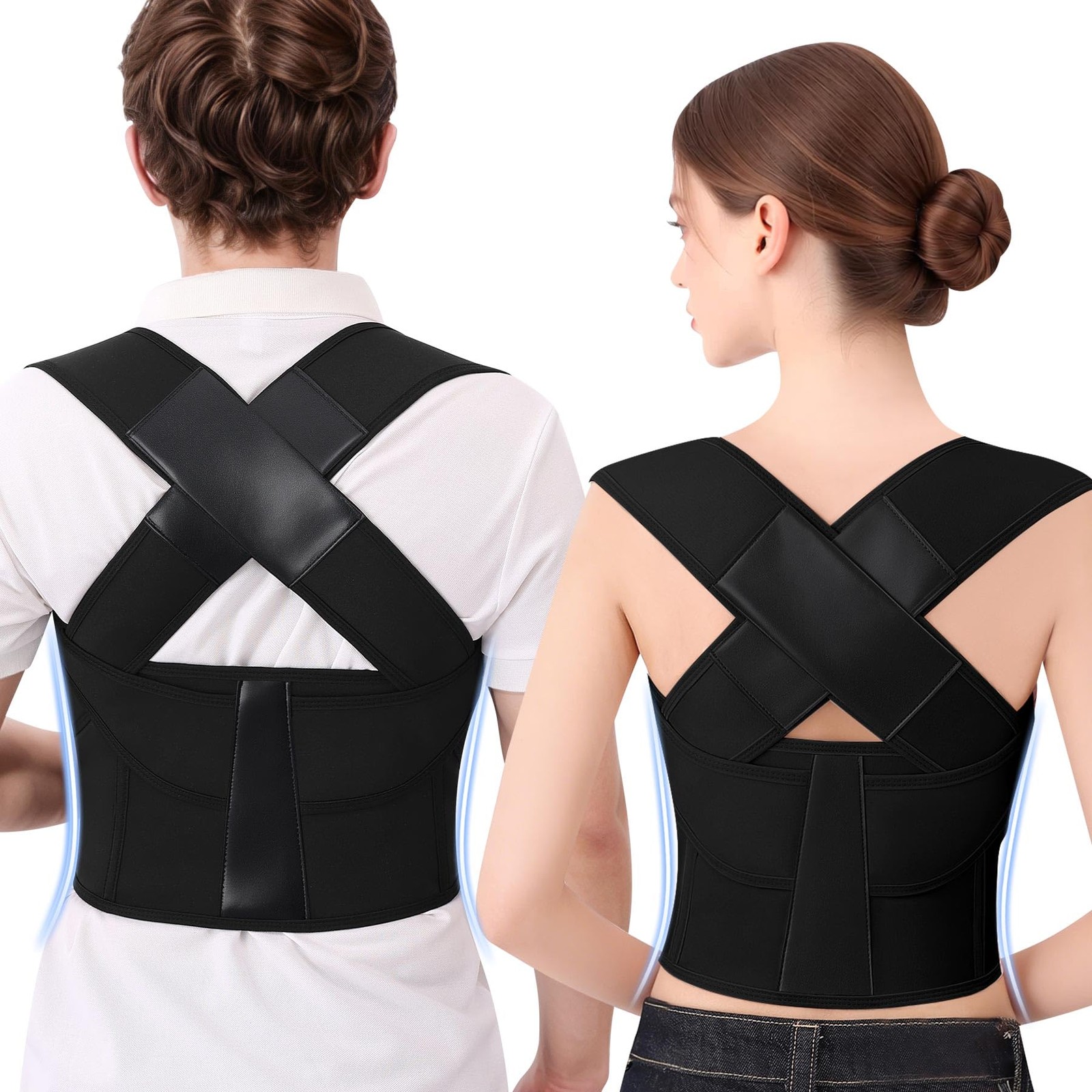 Ycctvar Back Brace Posture Corrector for Women and Men Upgraded Medium, Black