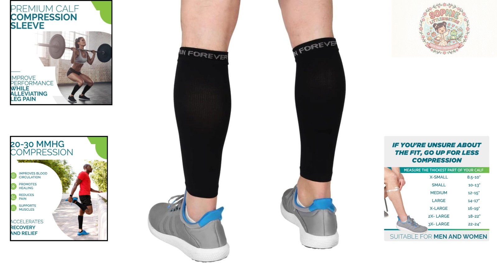 Graduated Compression Calf Sleeves for Pain Relief & Fatigue Recovery – Black, L