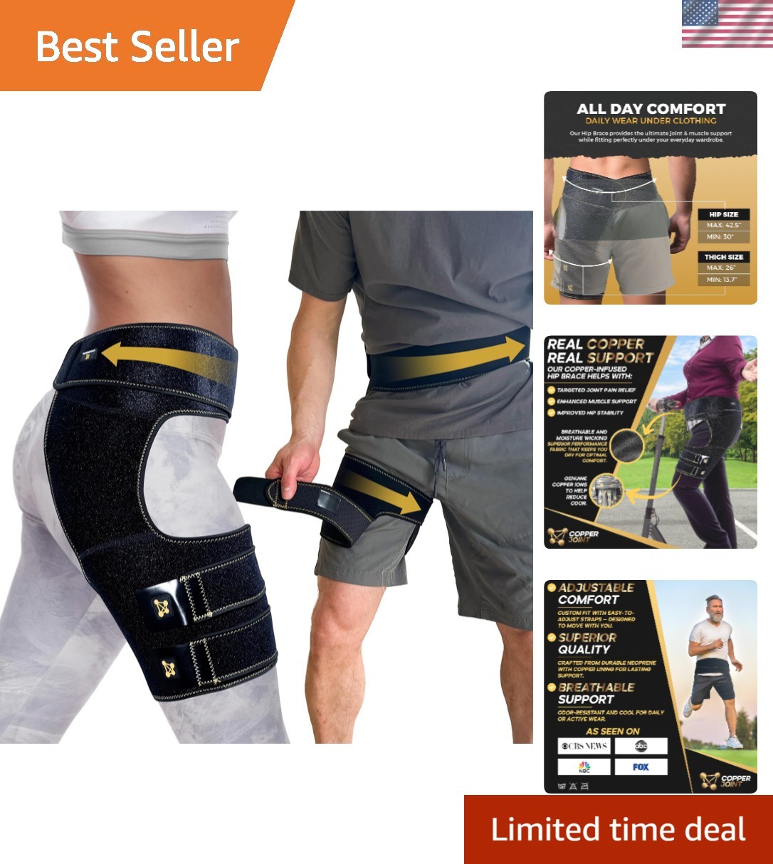 Copper Hip Brace for Women Men, Sciatica Pain Relief Devices, Adjustable Left…