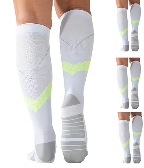 4 Pairs Compression Socks For Women and Men 20-30mmHg Small-Medium White
