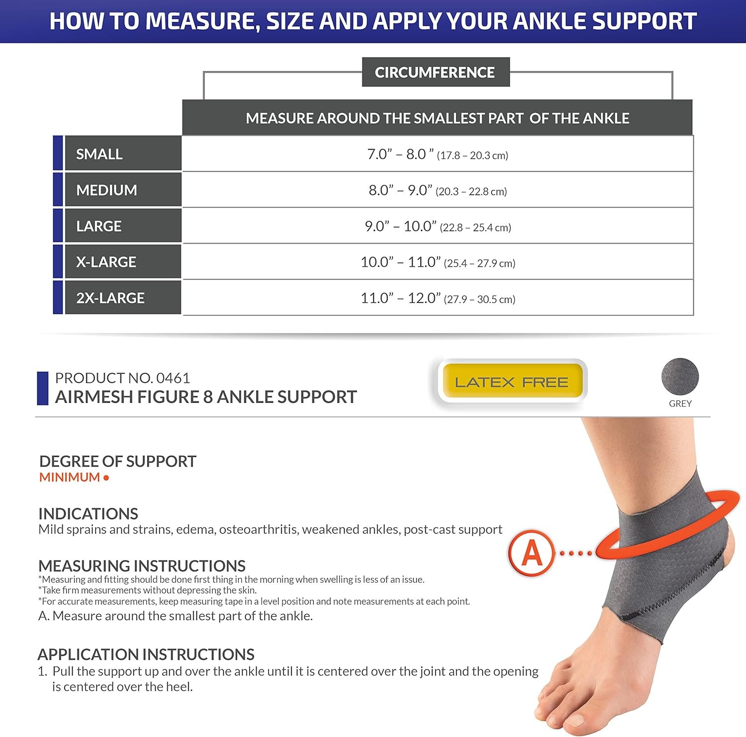 Champion Ankle Brace, Figure 8 Straps, Adjustable Support, Airmesh Fabric, Grey,