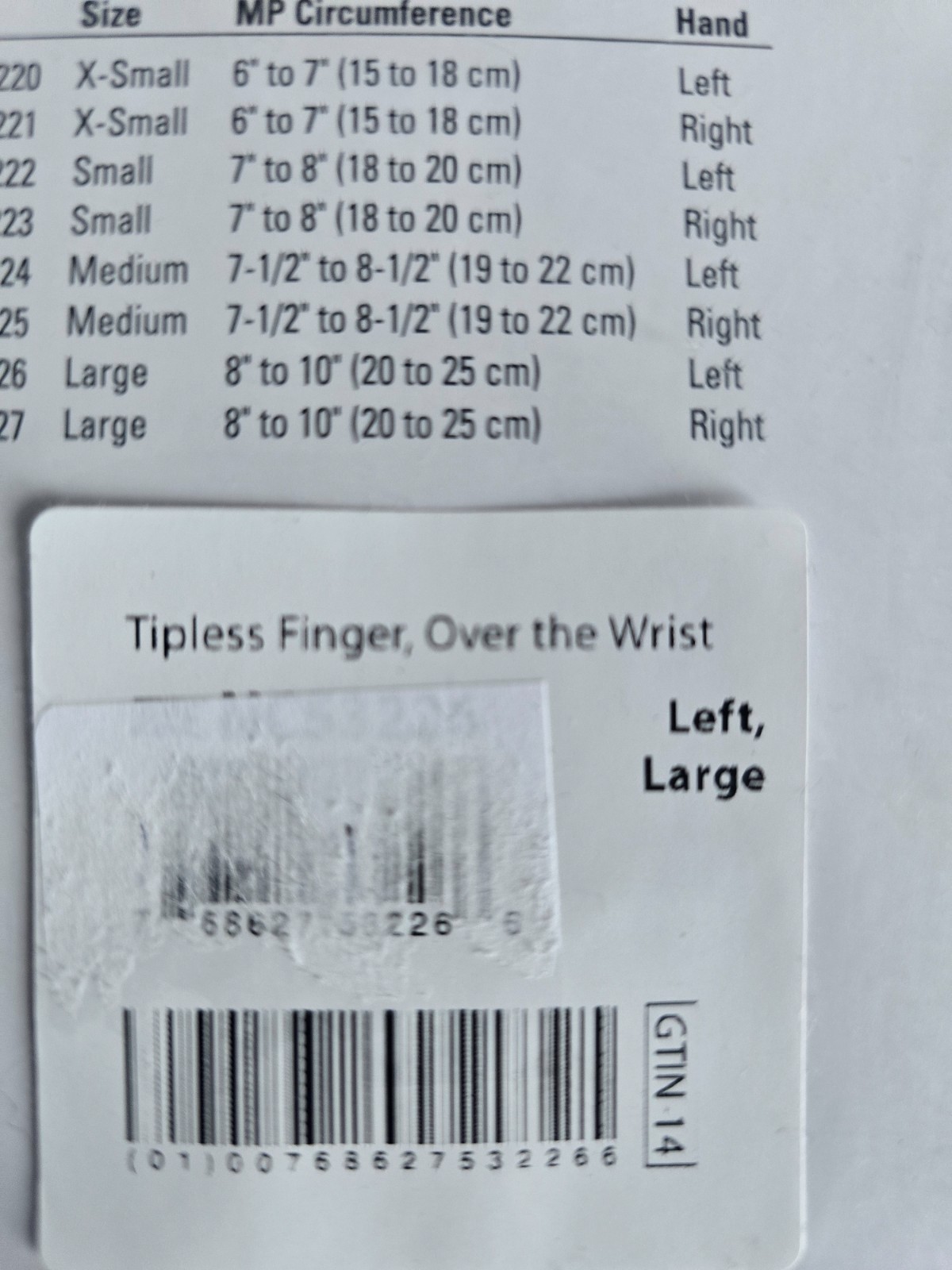 Norco Compression Glove – NEW Large LEFT Tipless Finger Over the Wrist Length