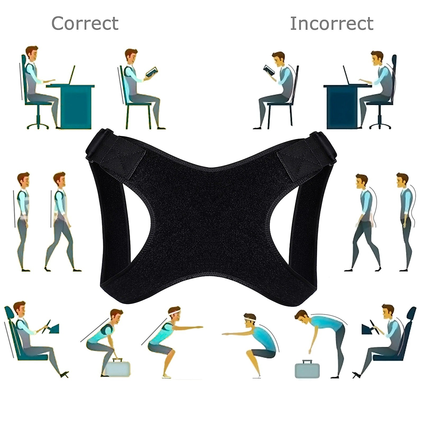 Adjustable Back Posture Corrector Shoulder Straight Support Brace Belt Men Women