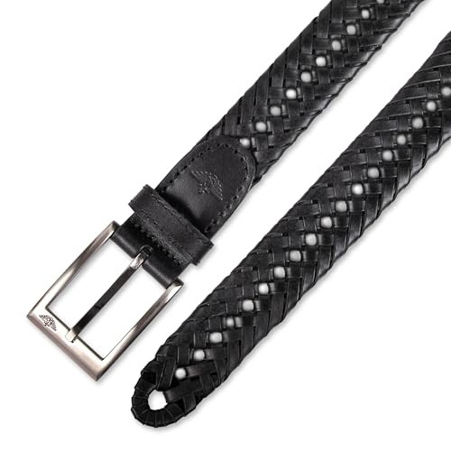Men’s Fully Adjustable Braided Belt 38 Black Silver Buckle