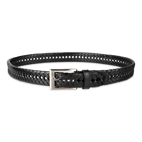 Men’s Fully Adjustable Braided Belt 38 Black Silver Buckle