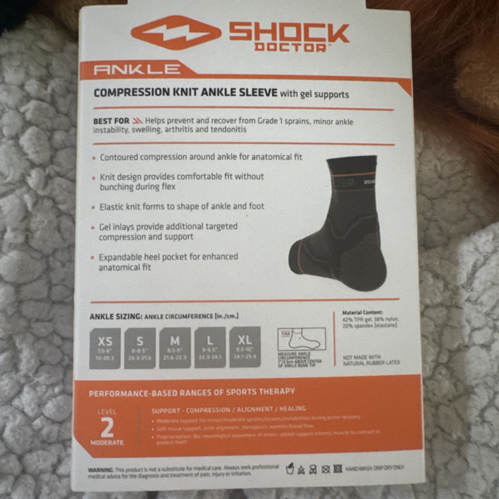 Shock Doctor Ankle Level 2 Compression Knit Ankle Sleeve/Brace/ Wrap Size S New