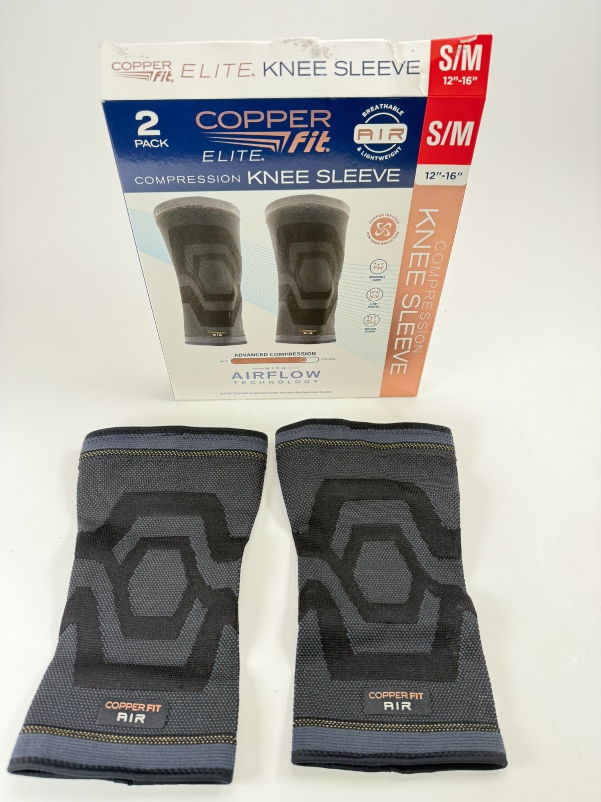 Elite Copper Fit Knee Compression Sleeve Flexible S/M 12″-16″, 2-PACK