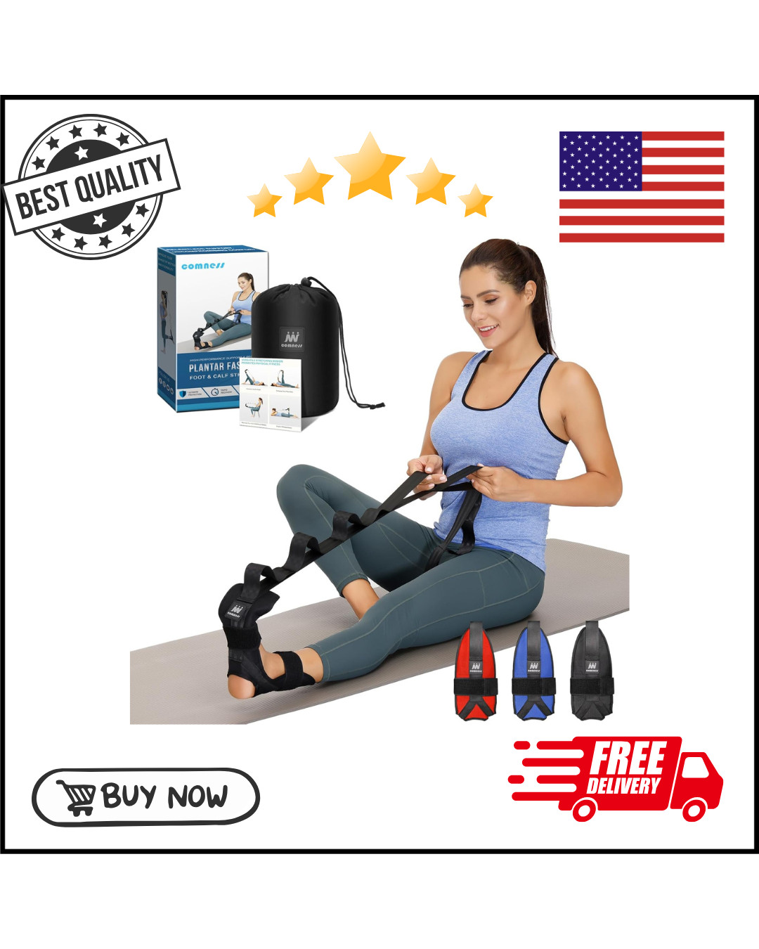 Foot and Calf Stretcher – Stretching Strap for Plantar Fasciitis, Heel Spurs