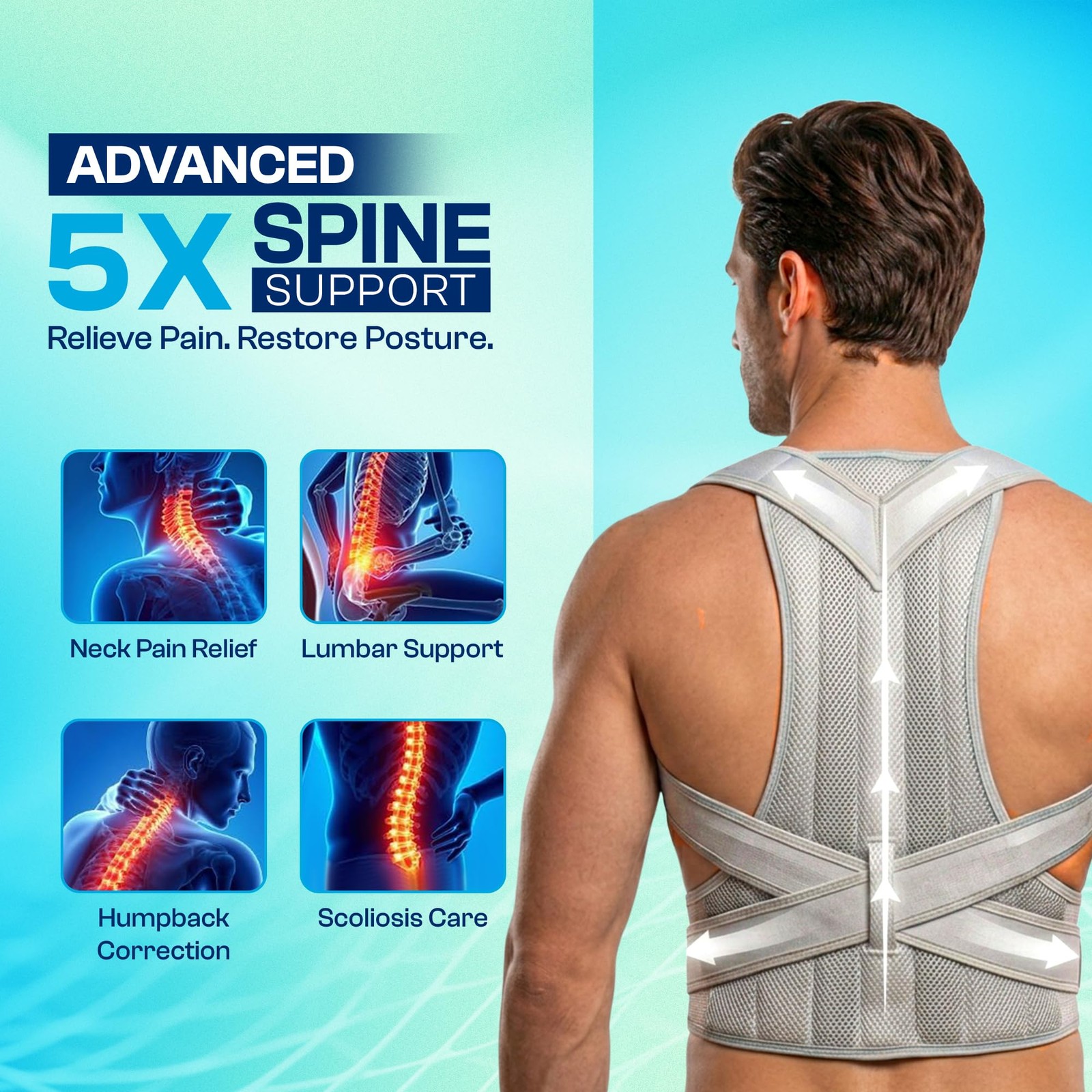 SUKHDA Adjustable Posture Corrector Back Brace for Men & Women – Large, Gray