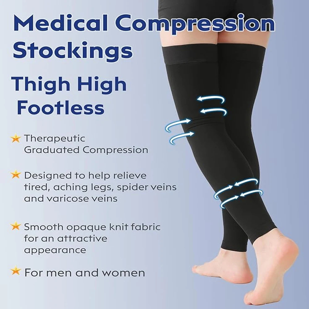 Thigh High Compression Stockings Footless Silicone Grip Top Firm Support