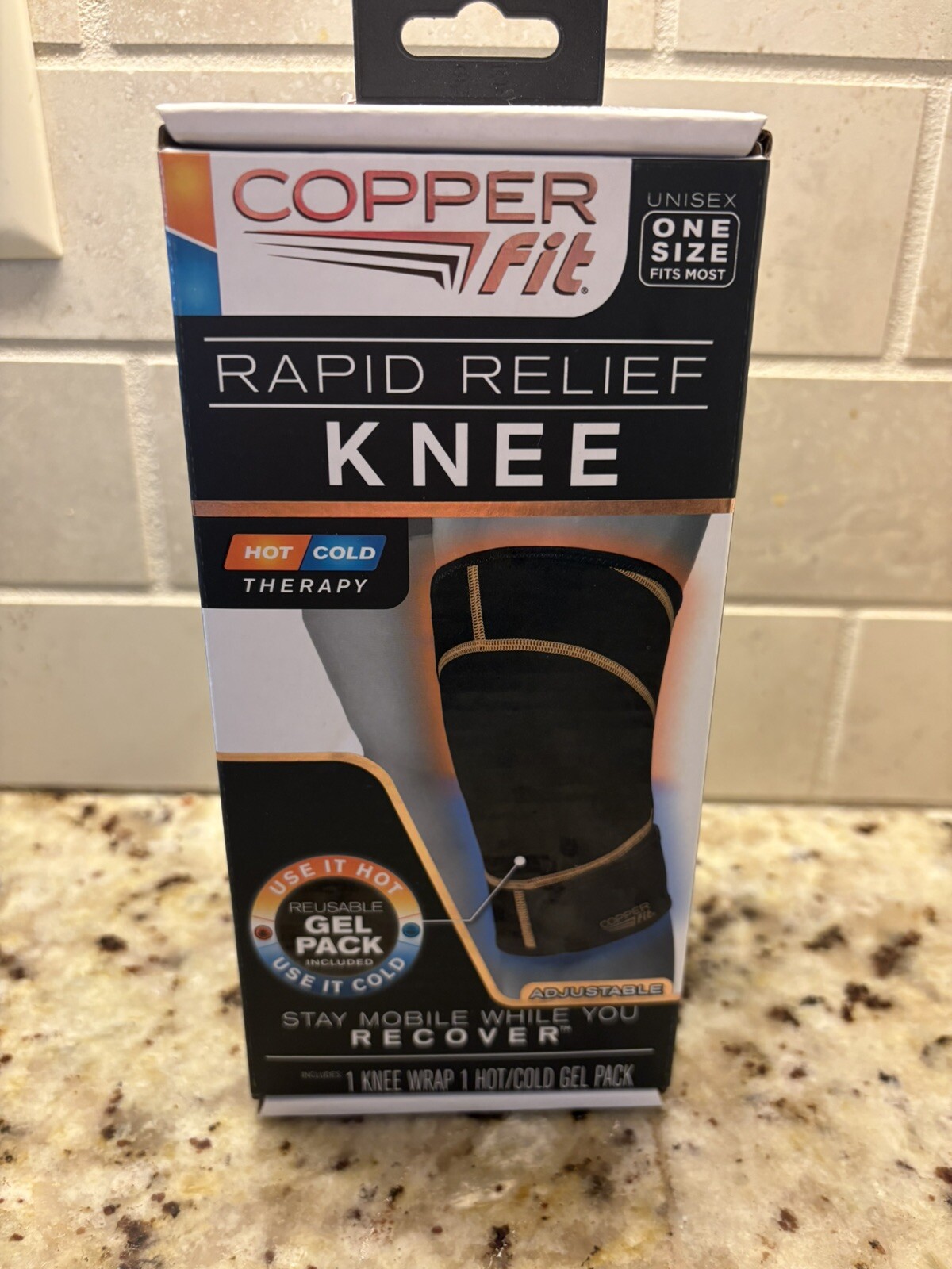 Copper Fit Rapid Relief, Adjustable Fit, Knee Wrap with Hot/Cold Gel Pack. 1 ct