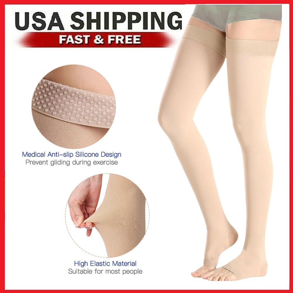 Compression Stockings Thigh High Medical Varicose Veins 20-30mmHg Socks Open Toe