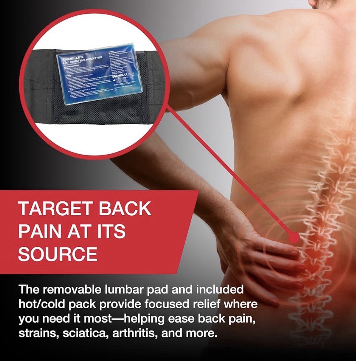 MUELLER Sports Medicine 4-in-1 Lumbar Back Brace with Hot/Cold Pack
