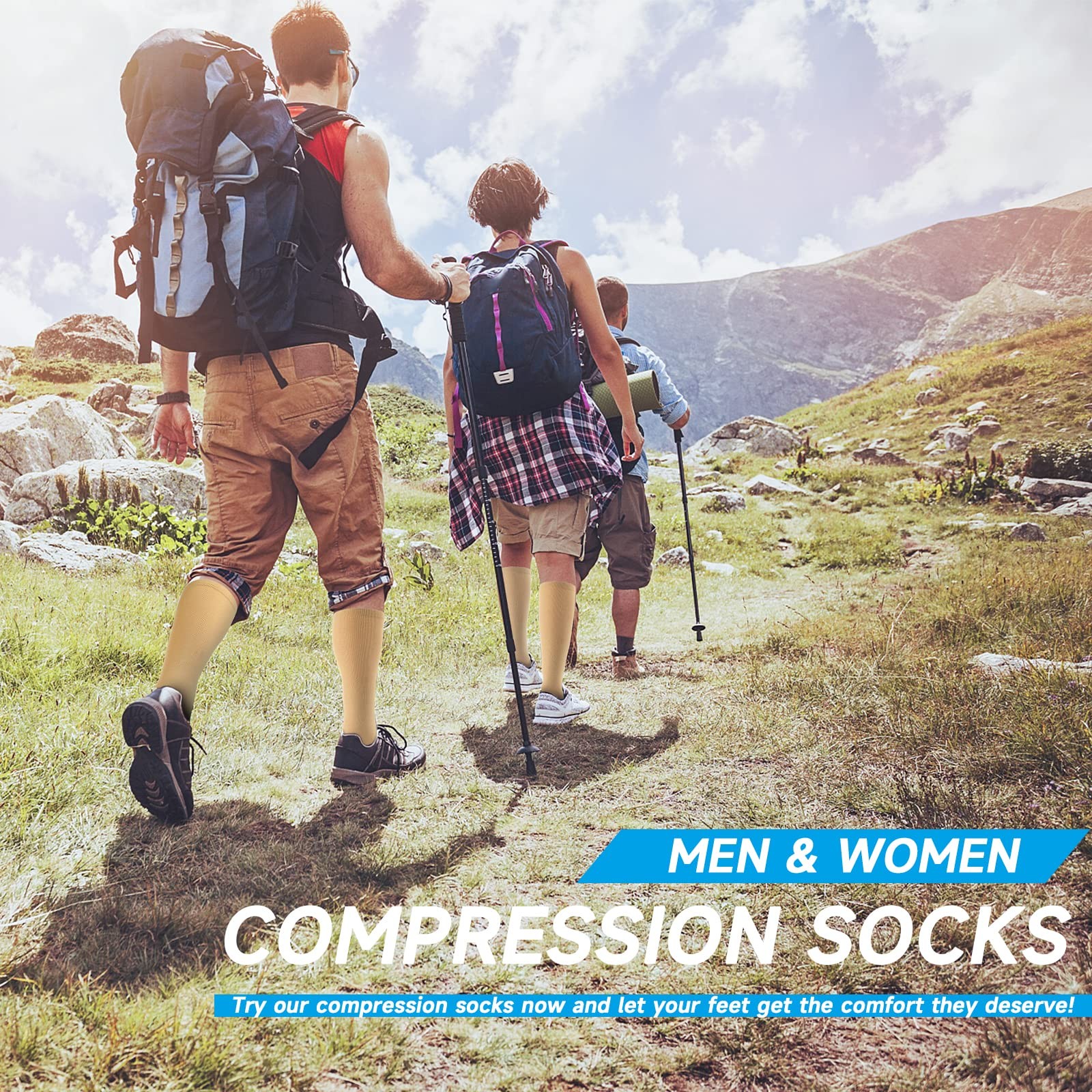 Toeless Compression Socks 15-20 mmHg, 2 Pairs open toe Knee High Support