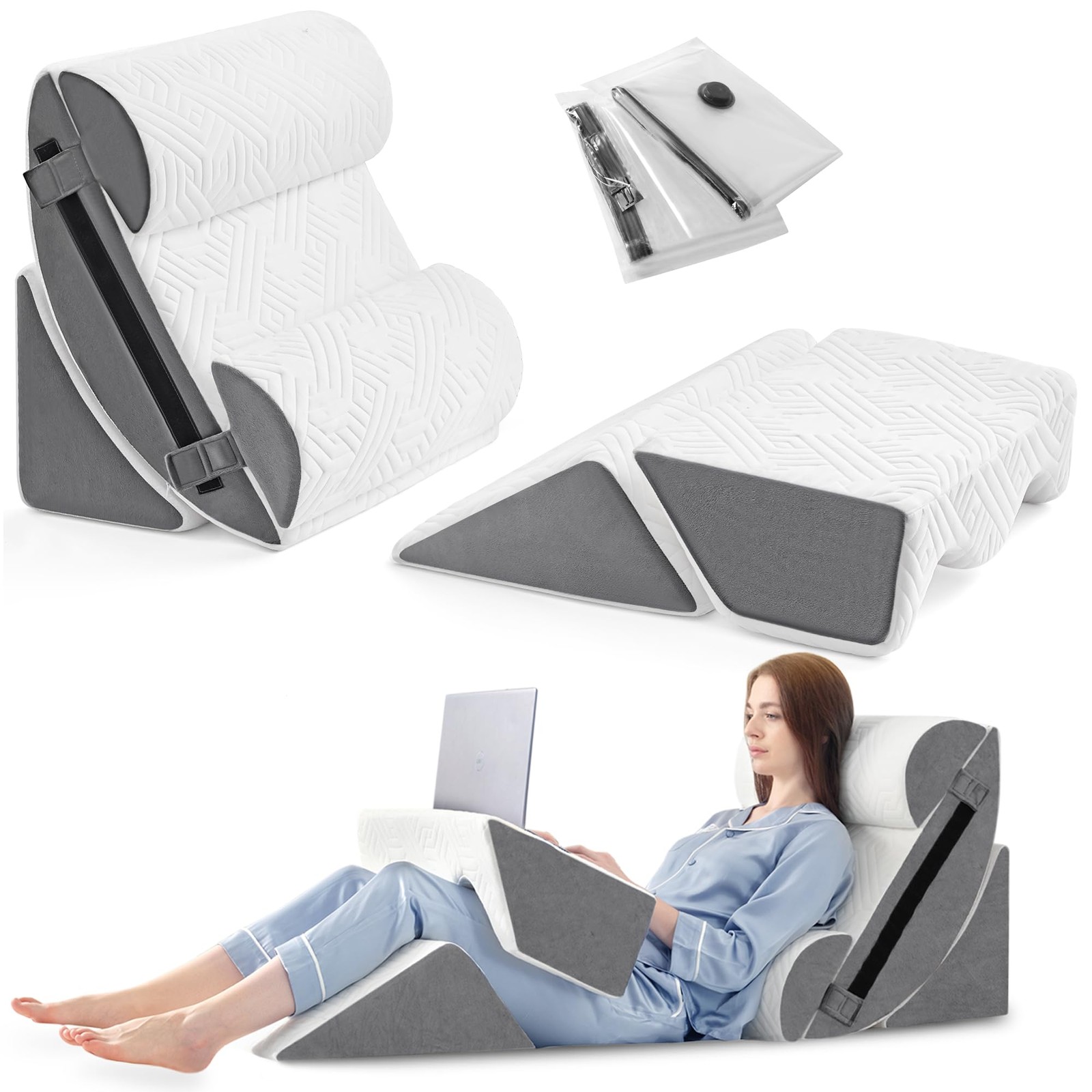 Yojoker 6pcs Orthopedic Bed Wedge Pillow Set for Sleeping, 6 Piece Set, Gray