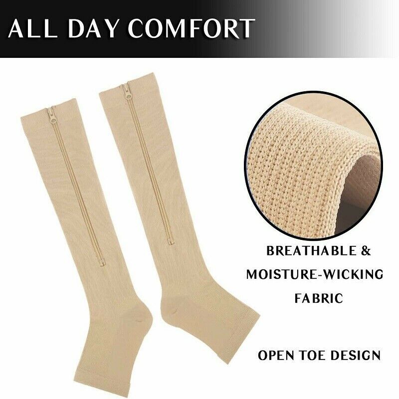 Compression Zip Up Socks Open-Toe Zipper Leg Support Unisex Socks Knee Stocking