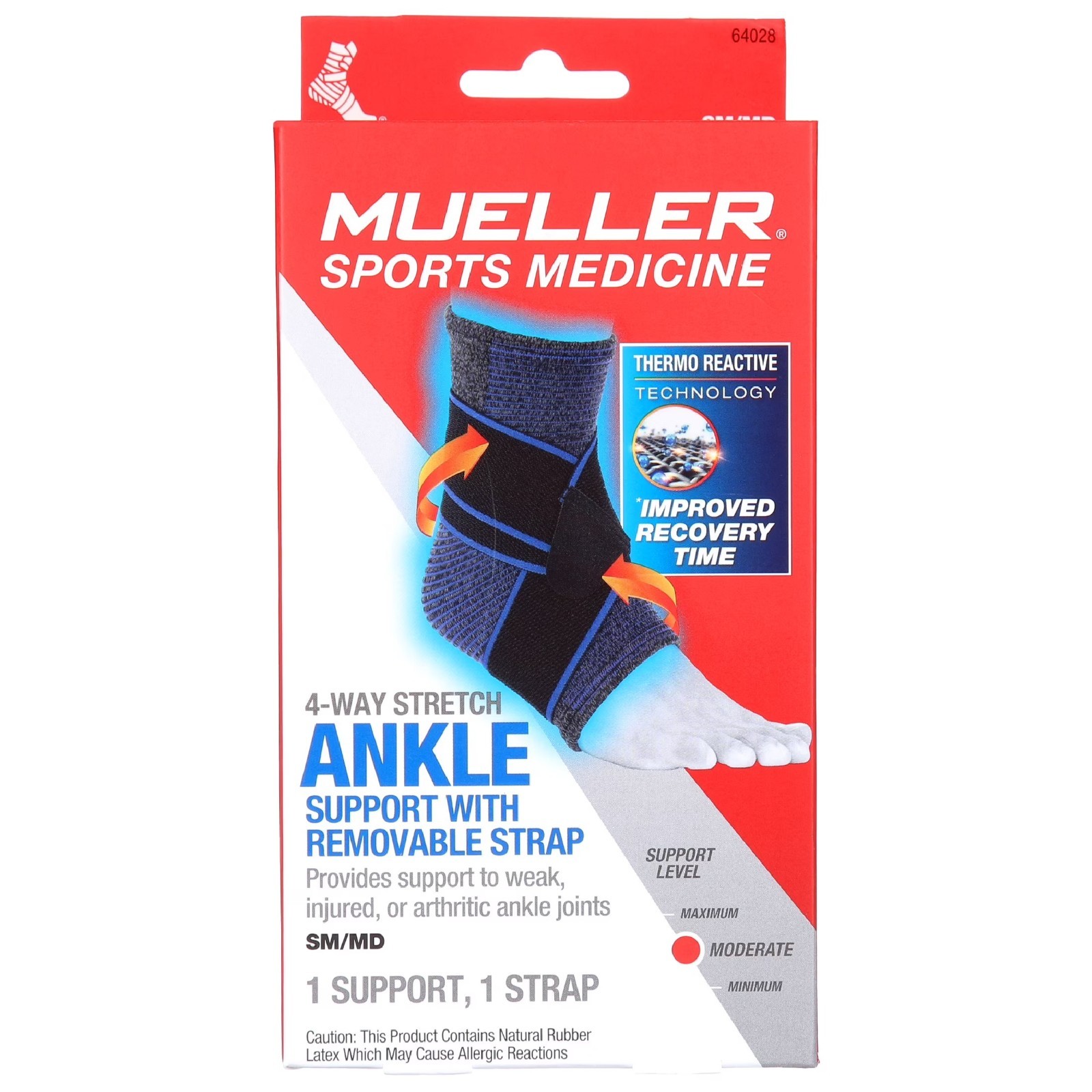 Mueller FIR 4 Way Stretch Ankle Support Brace w Straps SM/MD