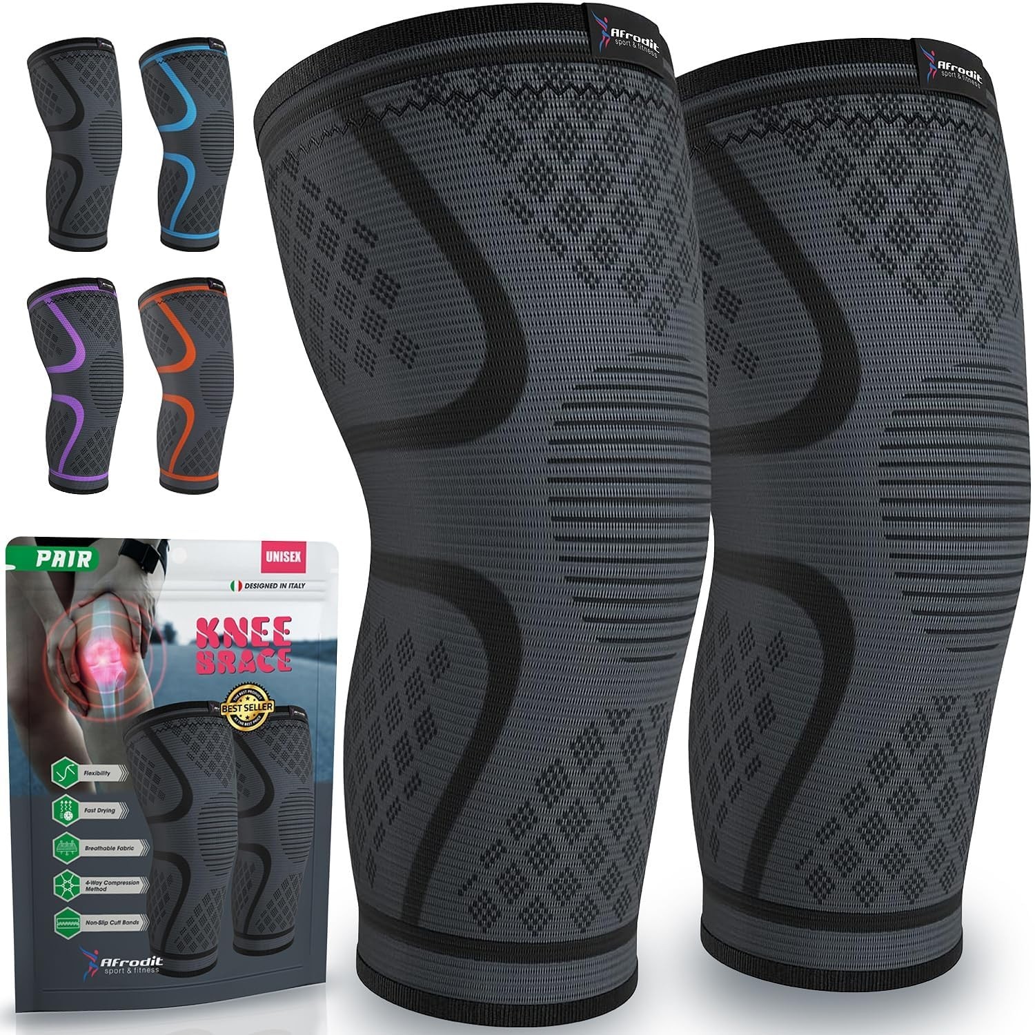 Afrodit 2-Pack Unisex Knee Brace Comfort Optimal Support, Black, X-Large