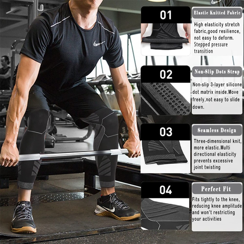 Full Leg Compression Sleeve Knee Support Brace for Sports Pain Relief