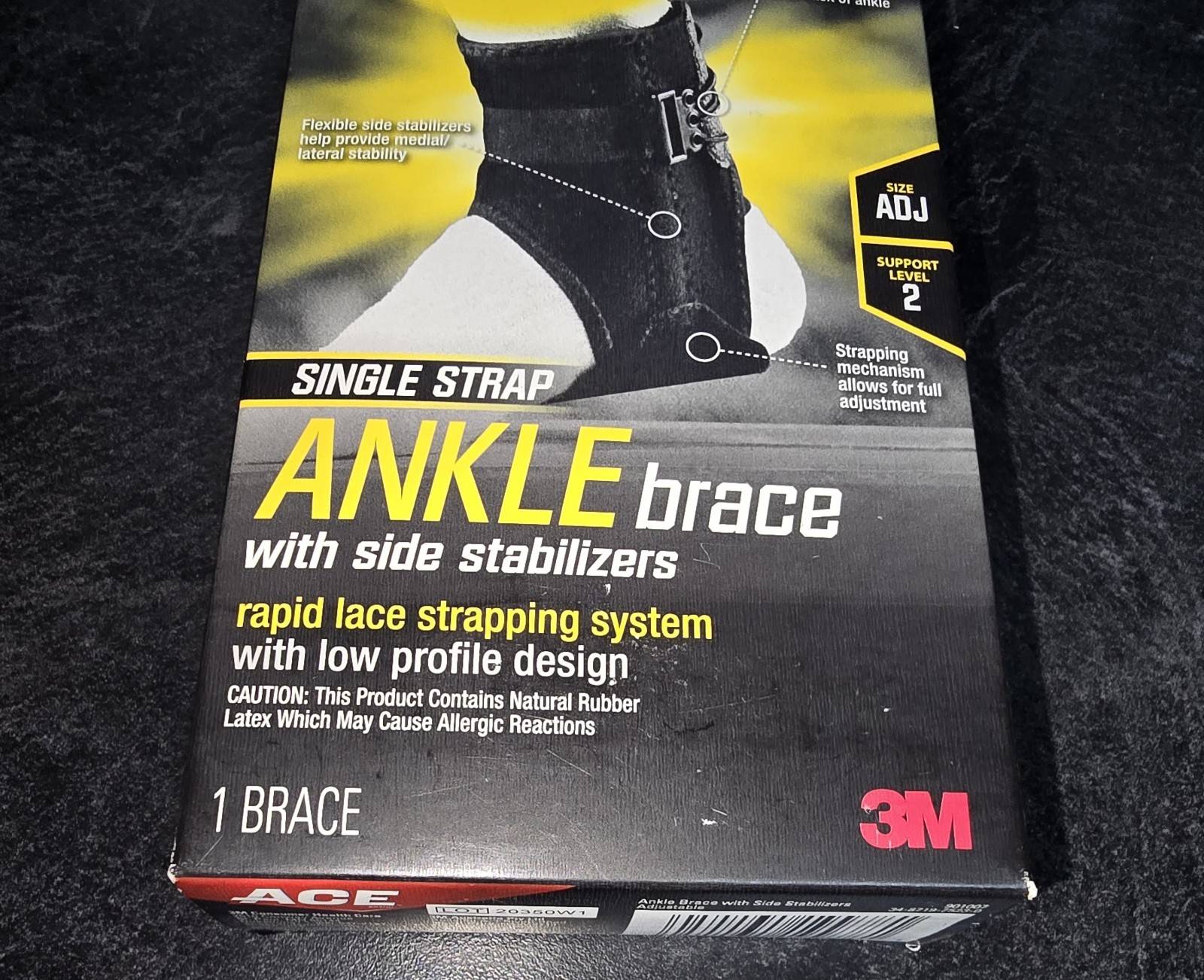 ACE Brand Ankle Support with Side Stabilizers, Adjustable, Black, 1 Brace