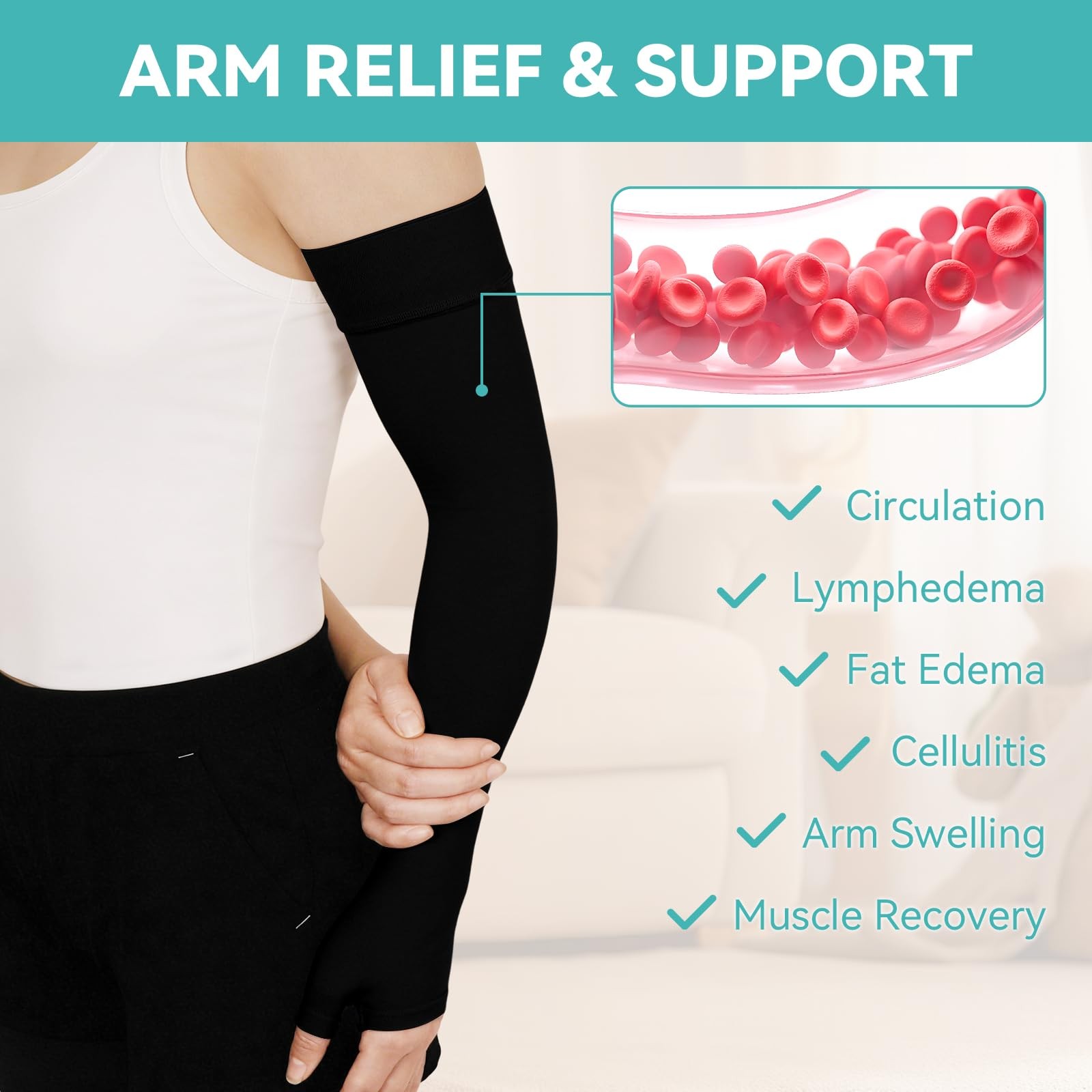 Lxtxcb Lymphedema Arm Sleeves Small Black Single