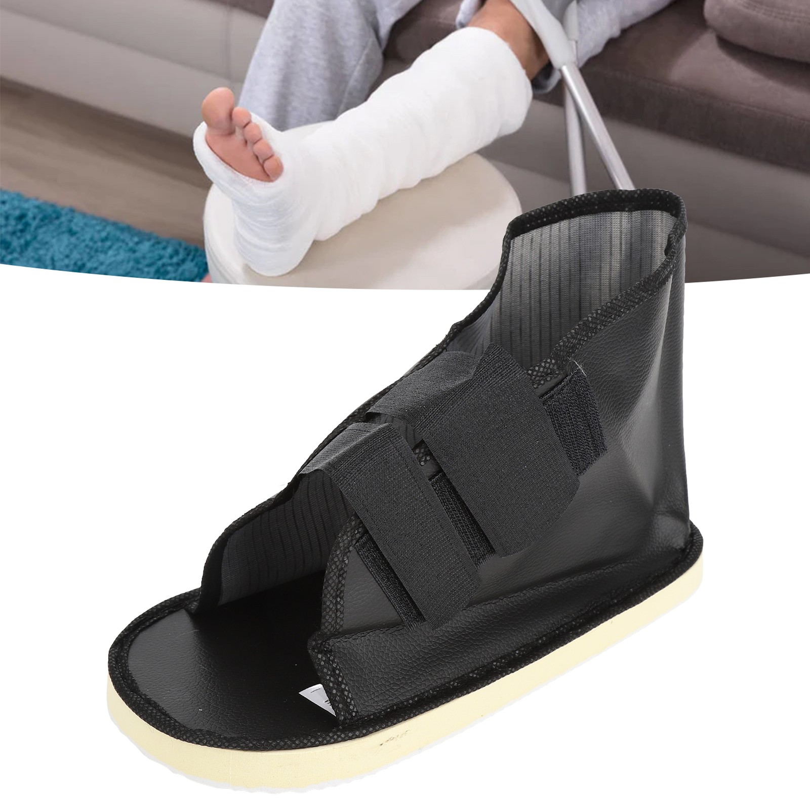 Cast Shoe Prevent Slip Shock Absorbing Adjustable Faux Leather Post Operative