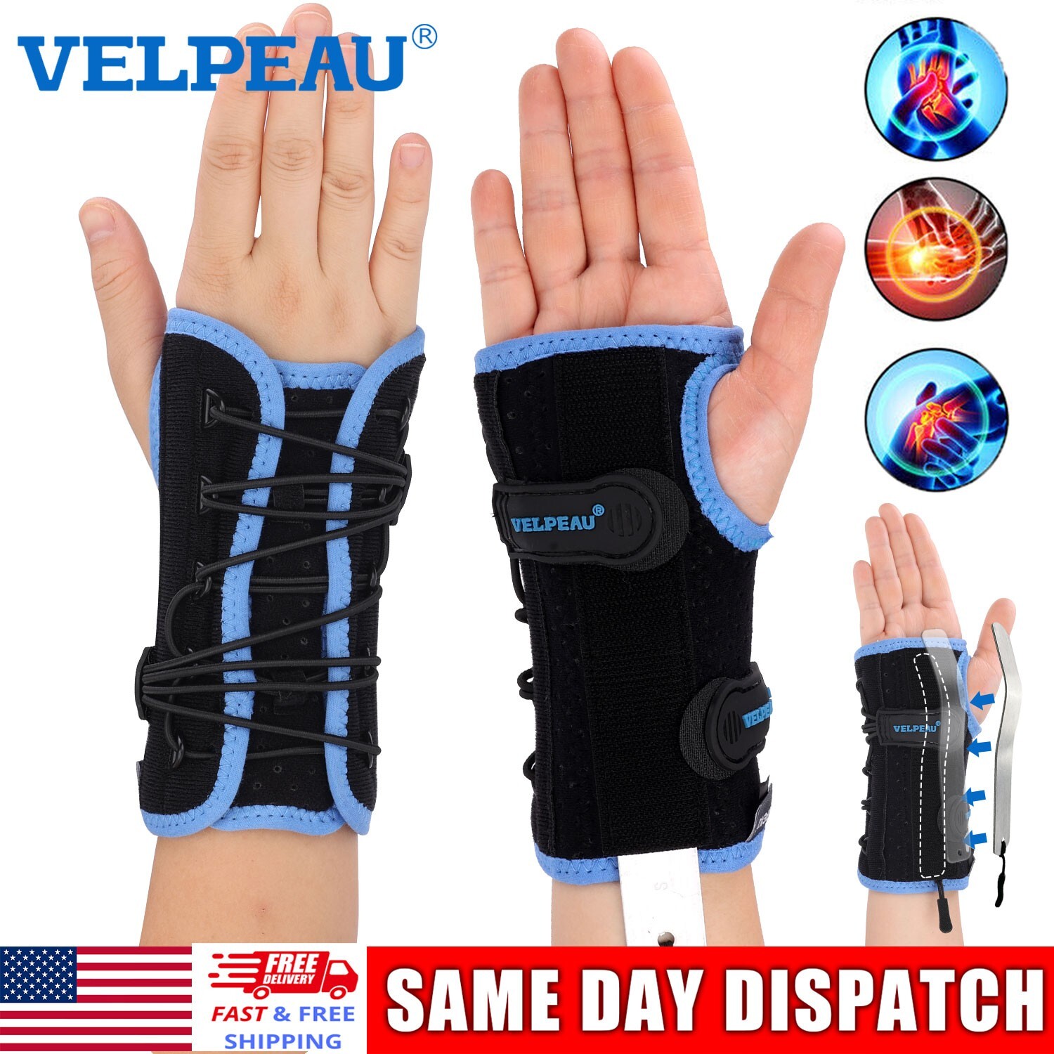 Velpeau Wrist Brace for Carpal Tunnel Pain Relief, with Cushioned & Metal Splint
