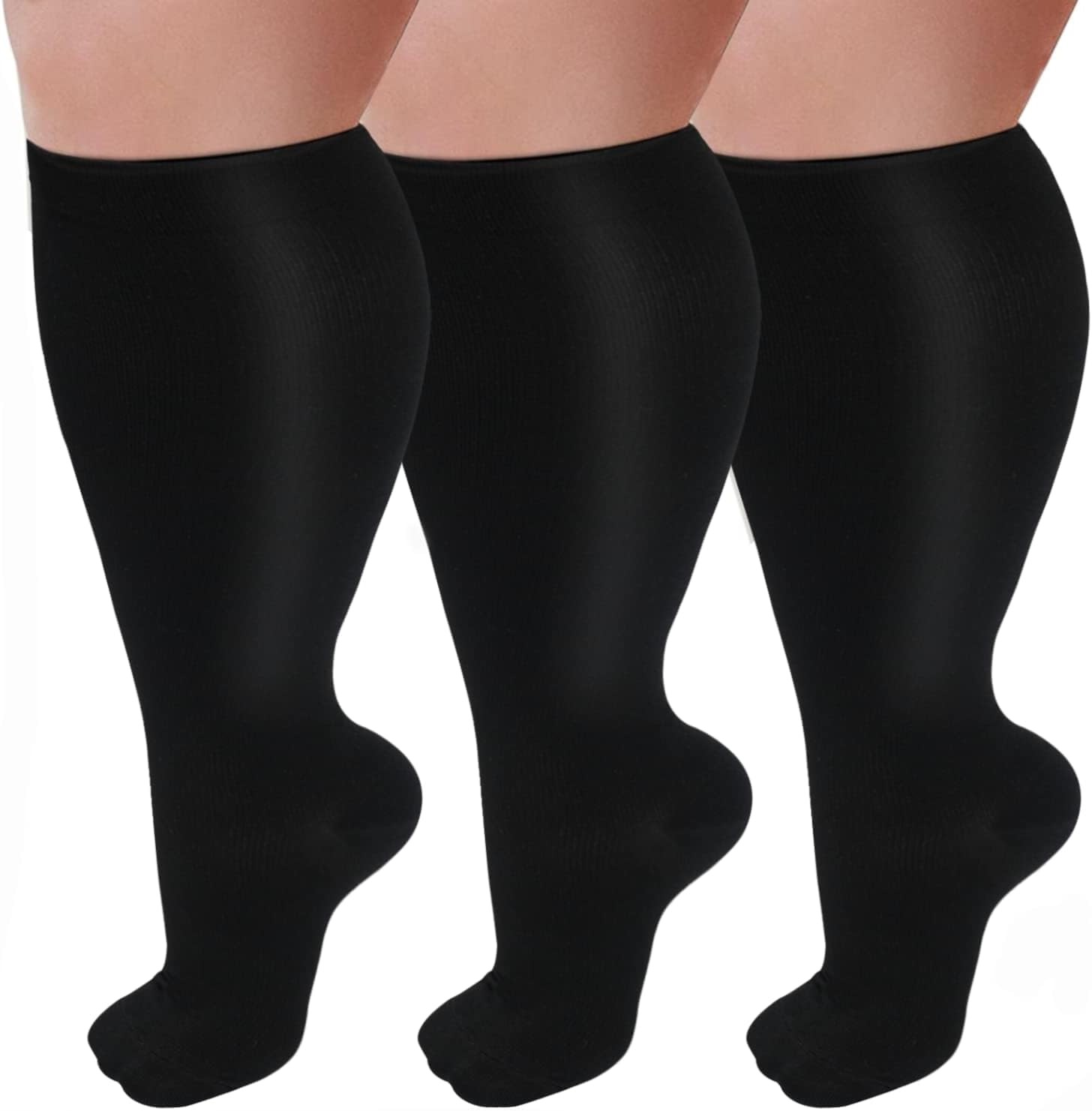 3/4 Pairs Plus Size Compression Socks for Women and Men Wide Calf 20-30mmhg Extr