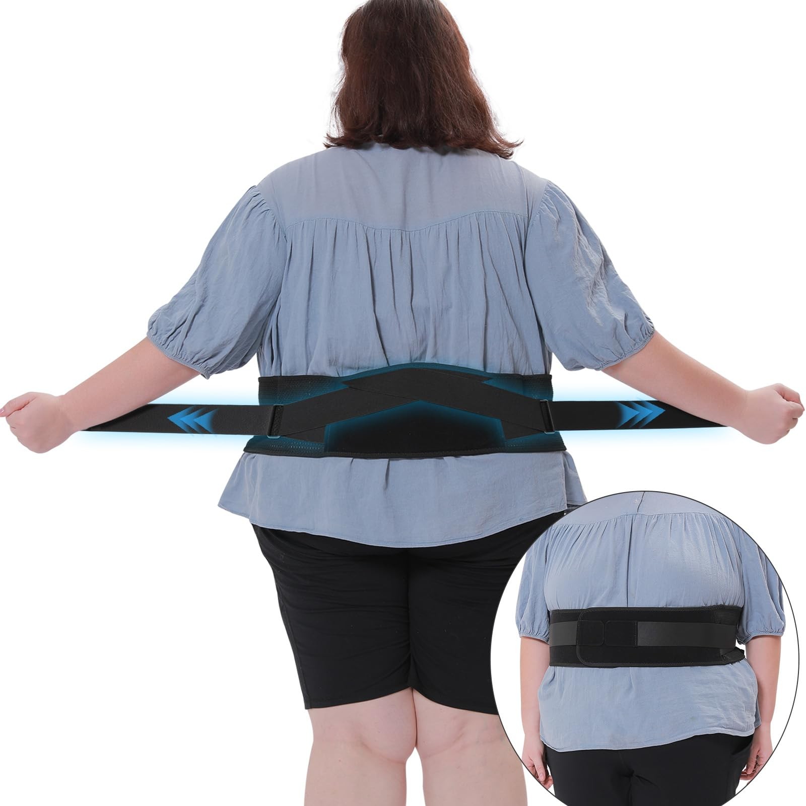 Feamero Plus Size Back Brace for Lower Pain – Extra XXX-Large, Black
