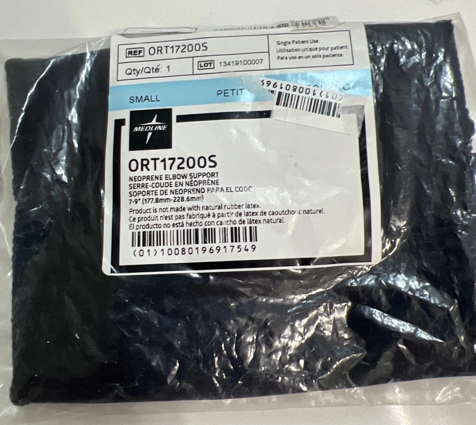 Medline Neoprene Slip On Elbow Support ORT17200S Small 7-9” Black