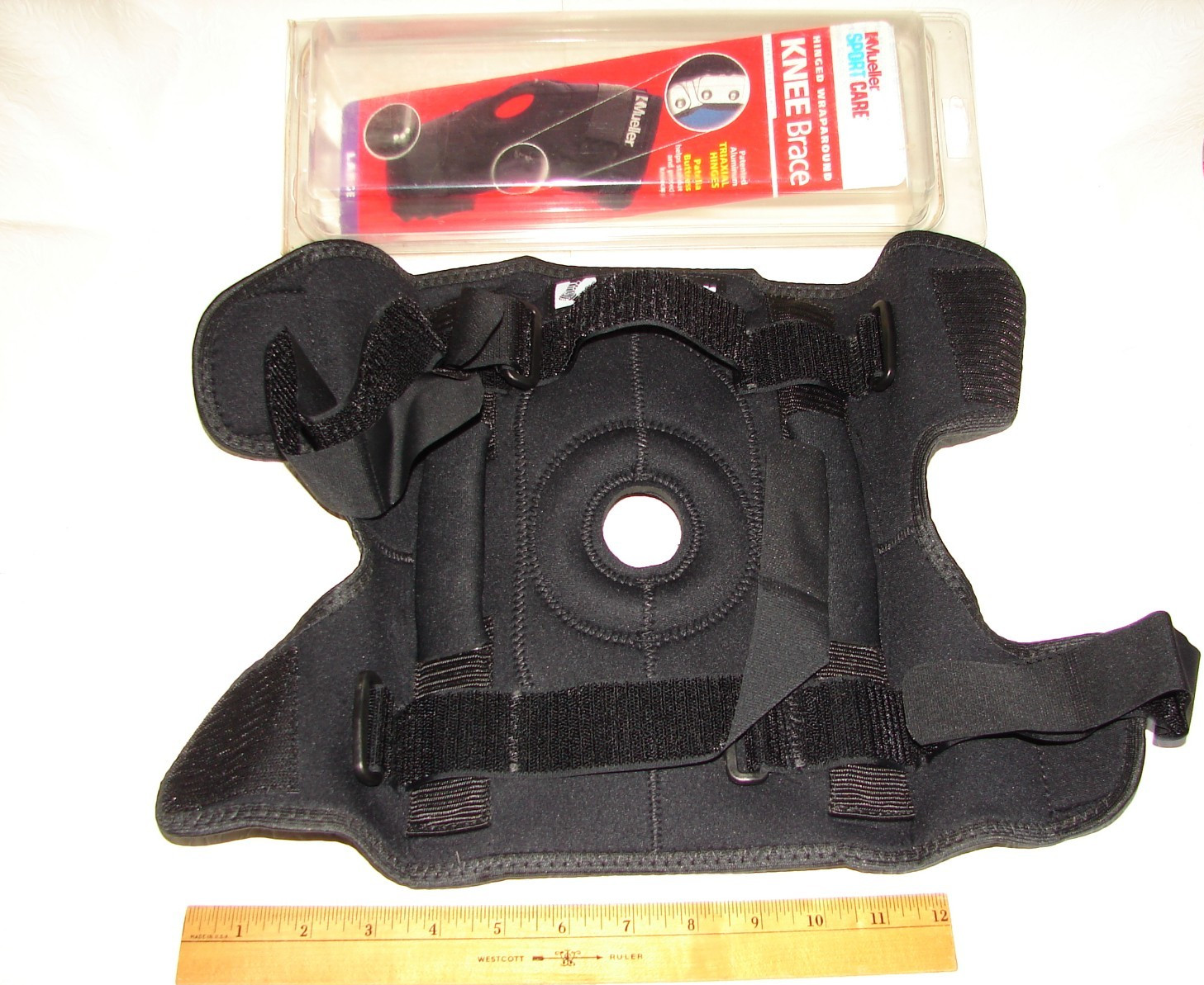 Mueller Hinged Wraparound KNEE BRACE, Sz Large, NOS NIP w/Patella Buttress