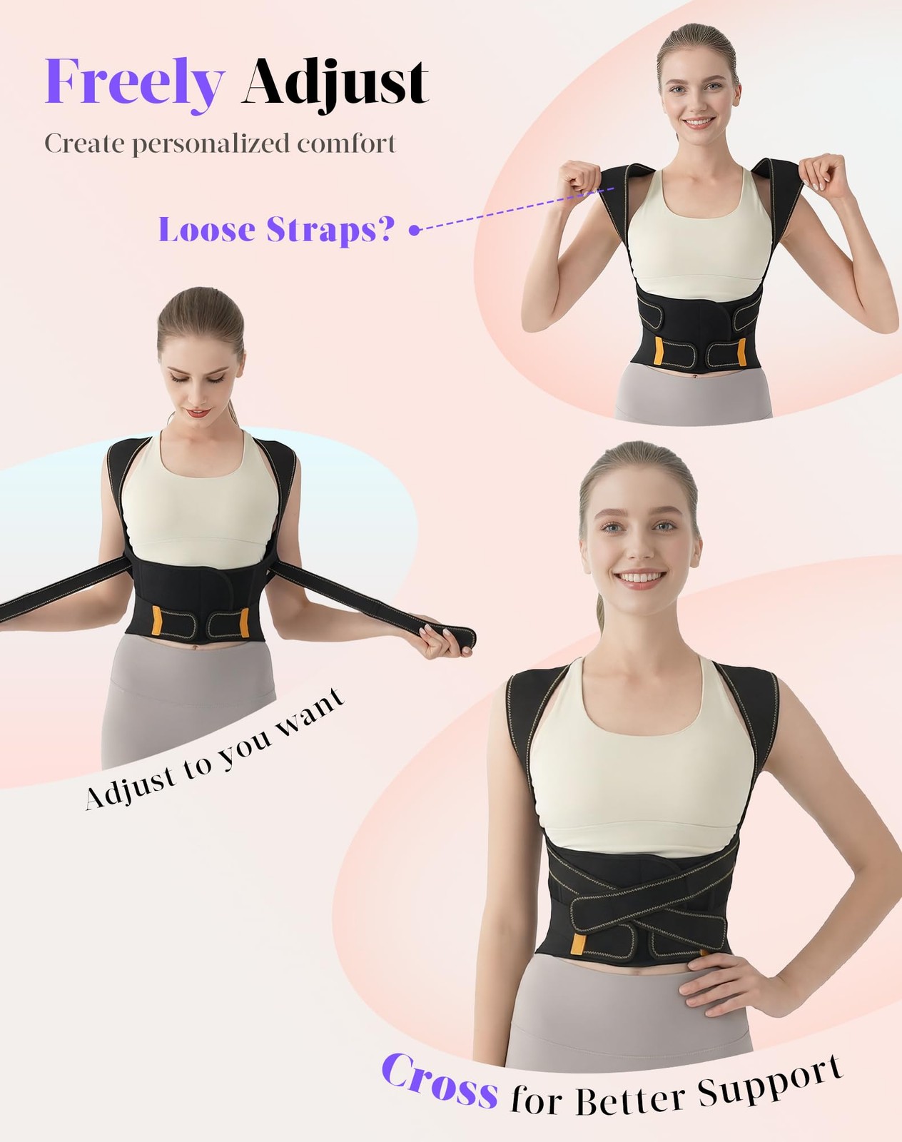 Adjustable Full Back Brace Support Posture Corrector for Women and Men