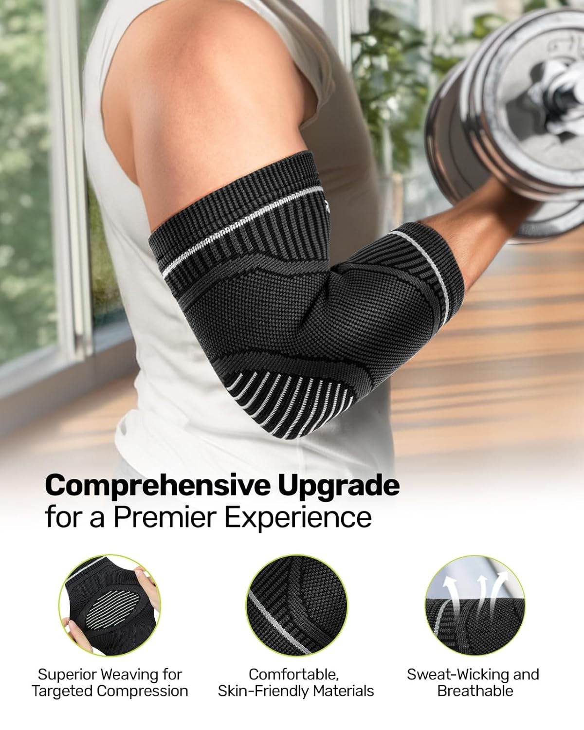 Elbow Compression Sleeve 2 Pack, High Elastic Elbow Brace for Tendonitis and Ten