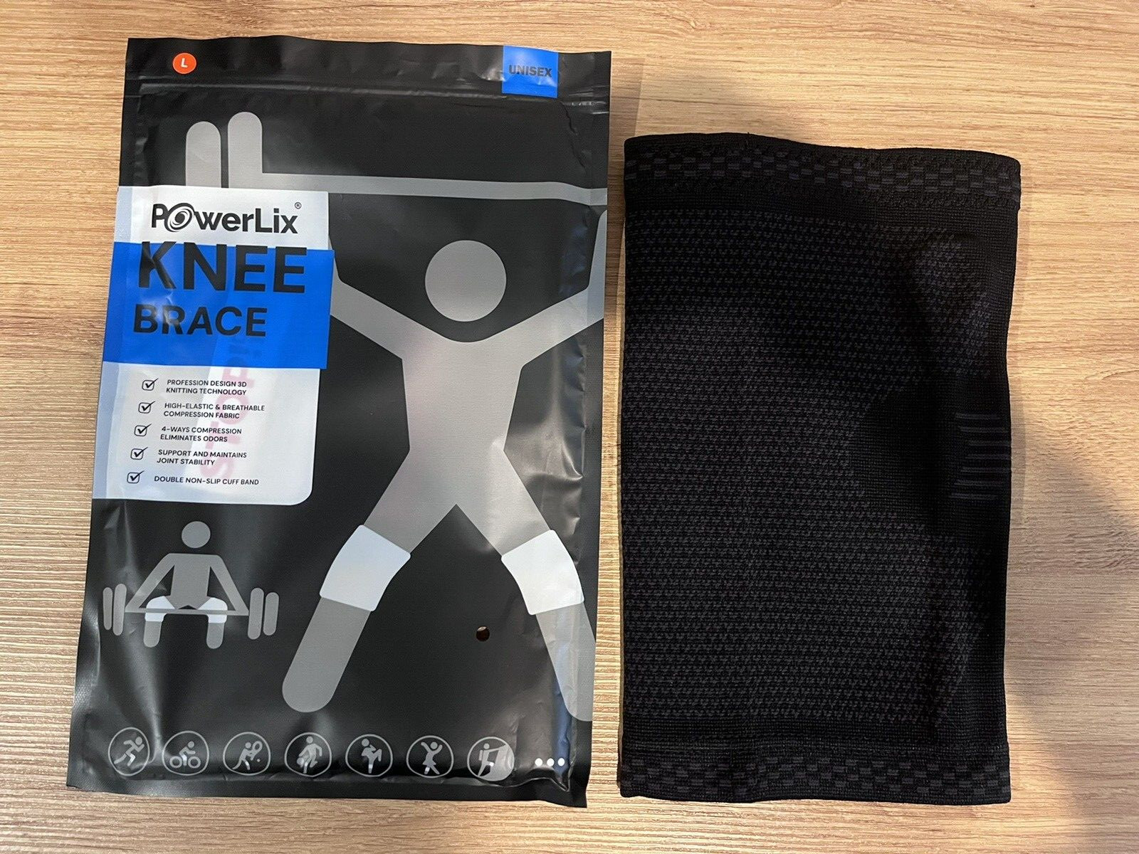 Powerlix One Knee Brace Unisex Black Size Large NEW