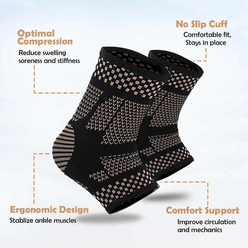 Copper Ankle Support Brace Compression Sleeve Foot Pain Relief Sprain Sport